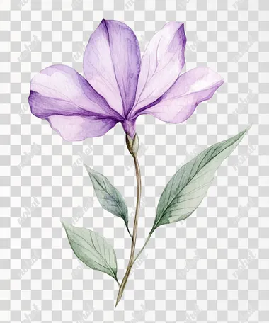 A single, Watercolor Lilac flower with leaves, isolated on white background. Botanical. sharp. shine. clean edge and figures.