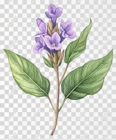 A single, Watercolor Lilac flower with leaves, isolated on white background. Botanical. sharp. shine. clean edge and figures.