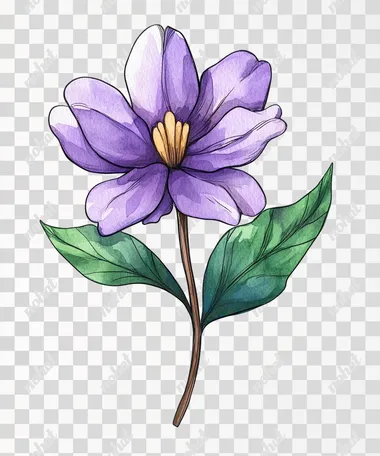 A single, Watercolor Lilac flower with leaves, isolated on white background. Botanical. sharp. shine. clean edge and figures.