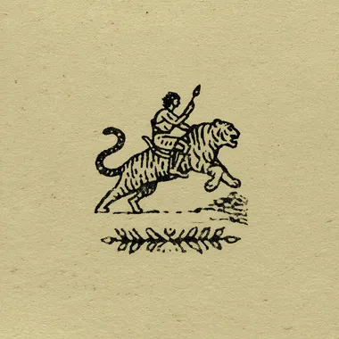 hand-drawn raw line art, folkloric style logo, imperfect organic lines, a rider on a tiger, minimalistic, ancient and mythological feeling, earthy tones, medieval illustration, simple textured background, artisanal aesthetic --raw        rofile qv3ztdy