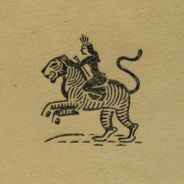 hand-drawn raw line art, folkloric style logo, imperfect organic lines, a rider on a tiger, minimalistic, ancient and mythological feeling, earthy tones, medieval illustration, simple textured background, artisanal aesthetic --raw        rofile qv3ztdy