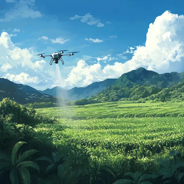 Drone Agriculture Spraying Crops in a Lush Field