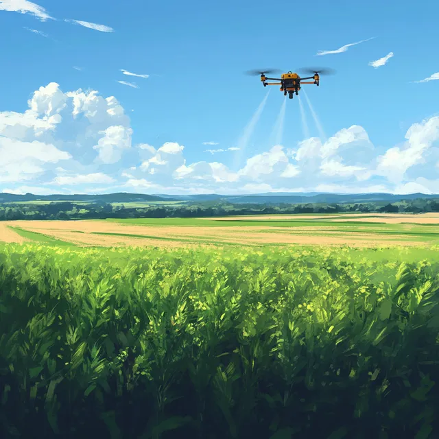 Drone Spraying Crops in Lush Green Field