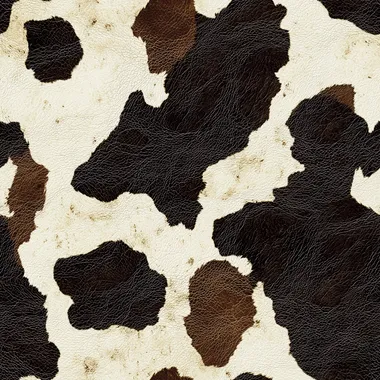 Western cow skin print pattern, showcasing the unique and captivating spots of an animal skin. The texture is rich with natural details that add depth to its appearance. This design would be suitable for various applications where animal prints or wildlife themes are interesting features. It could also serve as a visually appealing background in fashion accessories such as bags or pieces, in the style of vintage
