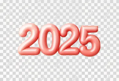 Bold 3D bubble "2025", fancy color, rounded glossy surfaces, isolated against a pure white background, wide-angle lens, ultra-realistic style