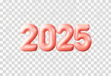 Bold 3D bubble "2025", fancy color, rounded glossy surfaces, isolated against a pure white background, wide-angle lens, ultra-realistic style