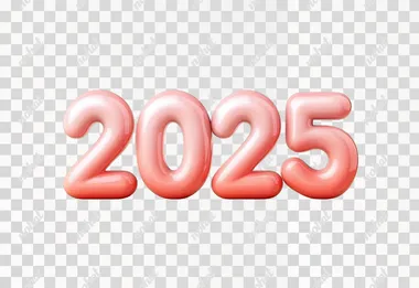 Bold 3D bubble "2025", fancy color, rounded glossy surfaces, isolated against a pure white background, wide-angle lens, ultra-realistic style
