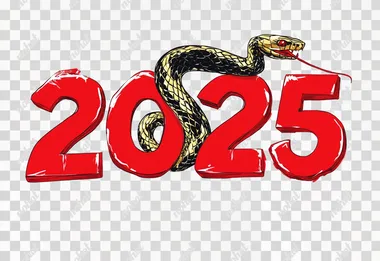 illustration, simple text "2025" with a royal snake on it