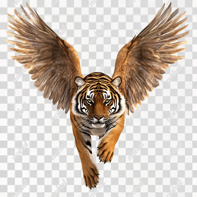 a tiger with wings flying in the air