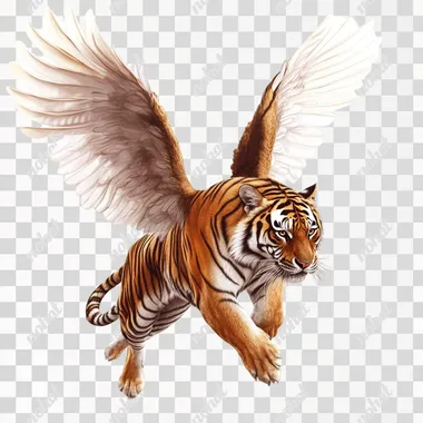 Flying tiger with angel wings, isolated --s 50
