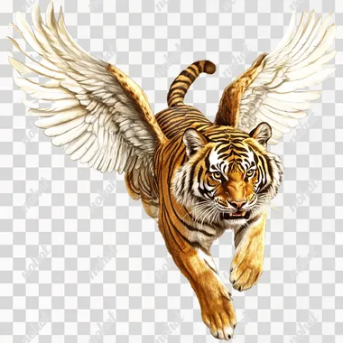 Flying tiger with angel wings, isolated --s 50
