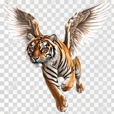 Flying tiger with angel wings, isolated --s 50