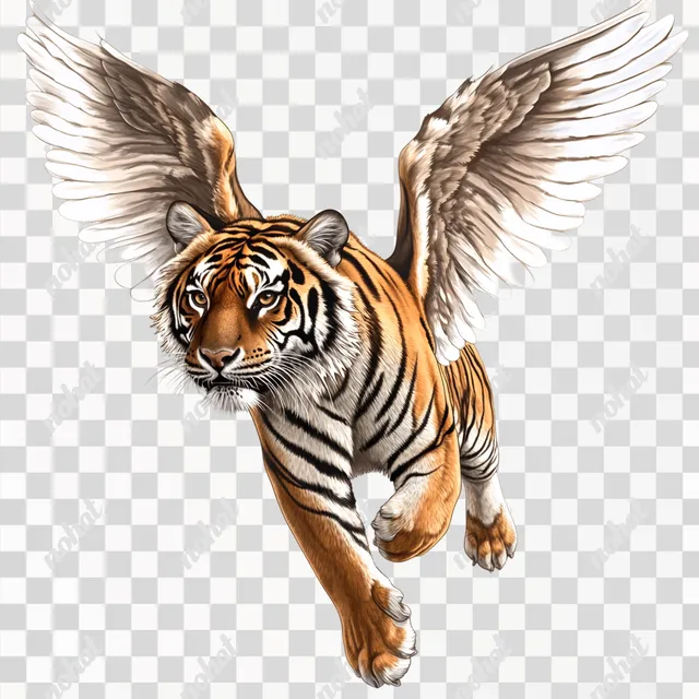a tiger with wings flying in the air